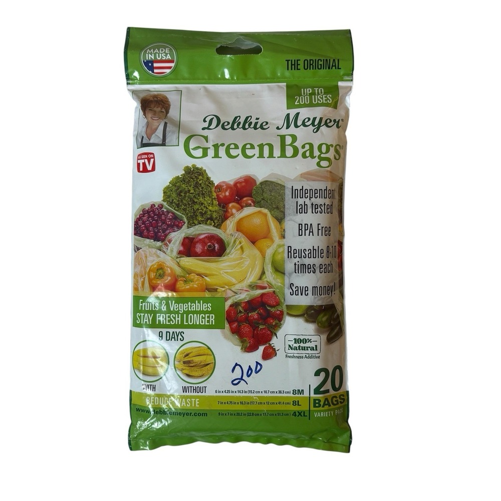 Green Bags 20Pack (8M, 8L, 4XL) Keeps Fruits Vegetables and Cut Flowers Reusable